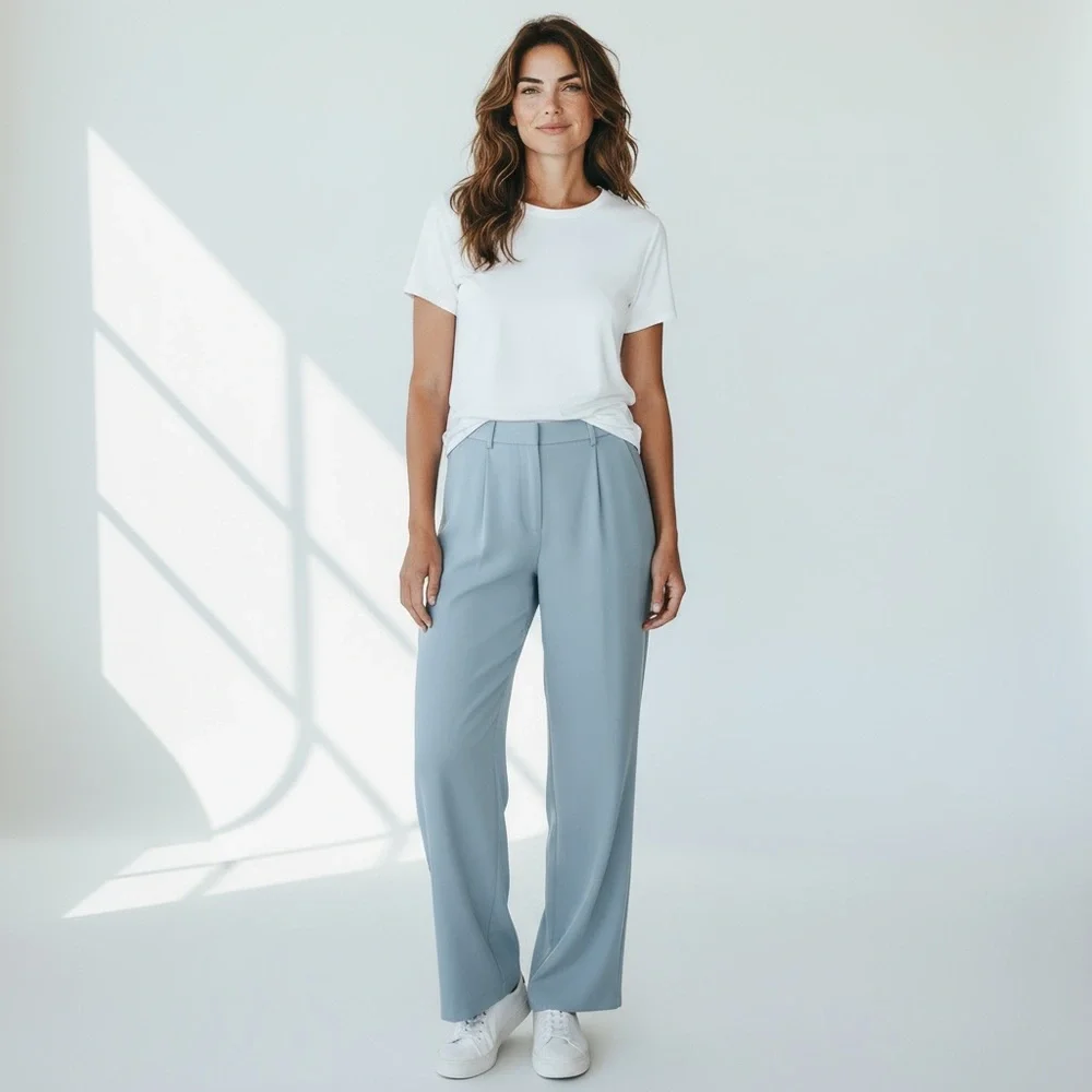 Light Blue Wide-Leg Trousers – Size L - Picture 3 of 14